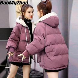 Jackets Winter Warm Hooded Coat Women 2023 New Solid Loose Down Cotton Jacket Ladies White Casual Slim Quilted Windproof Parka Outwear