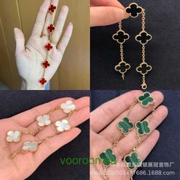 Four Leaf Grass Bracelet Women's Versatile Light Luxury Chalcedony Agate Shell 18k Rose Gold Pure Silver 925 Five Flower for Men and Women With Box