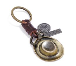 Keychains Trendy Vintage Bronze Alloy Cowboy Hat Charm Key Chain Male Female Keyring Pendant Accessories Jewellery Friend Gift9223439