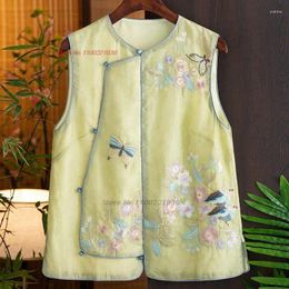 Ethnic Clothing 2024 Chinese Vintage Gilet National Flower Embroidery Lace Vest Tang Suit Stand Collar Sleeveless Jacket Waistcoat