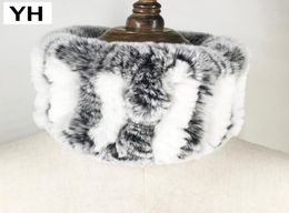 2018 Winter Women Handmade Stretch 100 Real Rex Fur Scarf Knit Genuine Rex Rabbit Fur Headbands Girls Natural Fur Ring Scarves S11831850