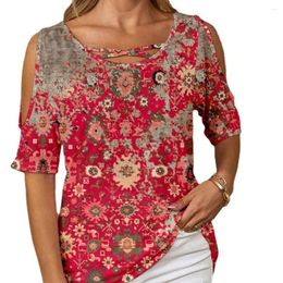 Women's Blouses Womens Fashion Print Short Sleeves Summer Casual Off Shoulder Shirts Blouse Tops Styles 2024