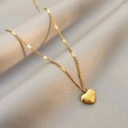 Pendant Necklaces Light Luxury Gold Color Love Heart Stainless Steel Women Korean Fashion Sexy Female Clavicle Chain Jewelry