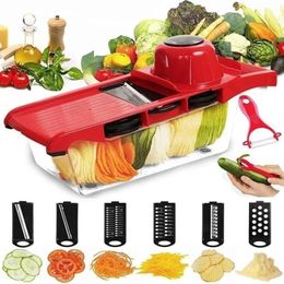 6 in 1 Multifunctional Vegetable Slicer Cutter Shredders Slicer with Basket Fruit Potato Chopper Carrot Grater Kitchen Gadgets 240104