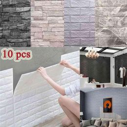 10 Pcs Self-adhesive 3D Panels Wallpaper Waterproof Foam Wall Stickers Tile Brick Living Room TV Background Decals 38 35cm 2109103241