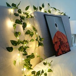 1pc, LED Green Leaf Fake Plants String Light (2m/78.74in 20 Led), New Year Decorations, For Wall House Room Decor, Office Decor, Birthday, Home Room, Bedroom Decor.