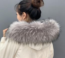 Scarves Luxury Winter Faux Raccoon Fur Collar Scarf Women Warm Soft y Fake Coat Accessories Wraps And Shawl9331954