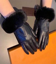 Autumn Winter Rabbit Fur Leather Gloves Designer Letter Embroidered Mittens Women Touch Screen Glove With Velvet Inside Gift Box4233646