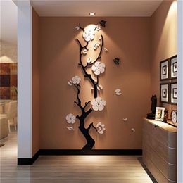 Plum flower 3d Acrylic mirror wall stickers Room bedroom DIY Art wall decor living room entrance background wall decoration 210705266d