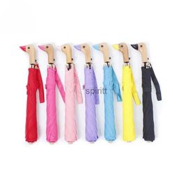 Umbrellas Umbrella Male Ins Cute Duck Head Wooden Handle UV Umbrellas Sunny Rainy Windproof Automatic 2-Folding Sun Parasol for Women Gift YQ240105