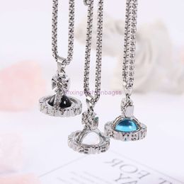 Fashion Vivienne jewelry Empress Dowager Saturn necklace niche and highend personalized glass ball sweater chain female transparent planet trend collarbone chai