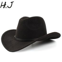 Caps 2big Size Wool Women's Men's Western Cowboy Hat for Gentleman Lady Jazz Cowgirl with Leather Cloche Church Sombrero Caps