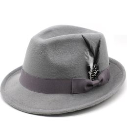 New Wool Women Men Fedora Hat for Winter Autumn Elegant Lady Gangster Trilby Felt Church Jazz Hat 55-58CM