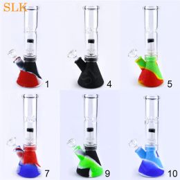 Tall beaker glass bongs hookah 10 inch Silicone Bongs Percolators Perc Removable 14 inch Straight Glass Water Pipes Smoking Bong ZZ