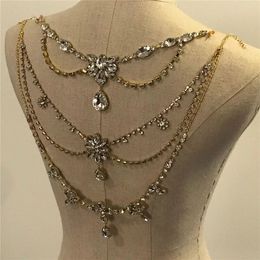 Luxury Drop Rhinestone Back Chain Necklace Jewelry Top Shoulder Chain for Women Festival Accessories Bikini Body Jewelry 240104