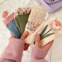 Women Socks Sweet Flower For Cute Frilly Ruffle Loose Harajuku Lolita Tulips Cotton Girls Fashion Vintage Stockings