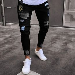 2023 Men Stylish Ripped Jeans Pants Biker Skinny Straight Frayed Denim Trousers Fashion skinny jeans Clothes Drop 240104