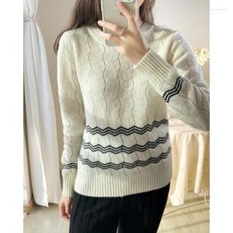 Women's Sweaters Hollowed Out Cashmere Sweater Round Neck Long Sleeve Women Wear Bottomed Knitted Top In Autumn And Winter White