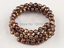 Bracelets wholesale Chocolate Brown 5mm Freshwater Pearl Bangle Bracelet Women Bracelet