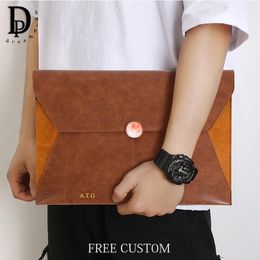 Vintage Leather Custom Name Document Bag Engrave Company Fashion Business Tablet Computer Office Work Portable Laptop 240105