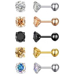 Earrings Tragus lage Zircon Ear Stud Round Crystal 316L Stainless Steel AB Gold Nail Bone Clear CZ 4mm Rose Gold Black Fashio8259880