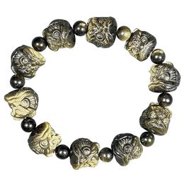 Bracelets Wholesale Genuine Obsidian Natural Stone Lion Head Beads Bracelet Lucky for Men Women Energy Crystal Fashion Jewellery