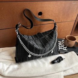 Evening Bags Fashion Soft Leather Shoulder Underarm Bag For Women 2024 Designer Pleated Handbag Tote French Style Armpit Crossbody Chain