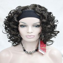 gtgtDark Brown short Curly Spiral Curls Women Lady 34 half wig headband9000080