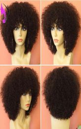 New Afro Kinky Curly Lace Front synthetic Wigs For Black Women 150density short curly wigs with bangs wig cap2807700