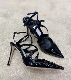 Luxury Design Azia Sandals Shoes Women Lady Pointed Toe Pumps Curved Straps Party Wedding Dress Gladiator Sandalias High Heels Black Nude Gold Sliver EU35-43