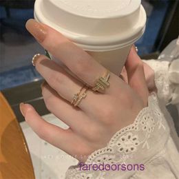 Tifannissm High Quality designer rings for sale Light Luxury White Fritillaria Zircon Ring Womens Instagram Small and Unique Design Grade Have Original Box