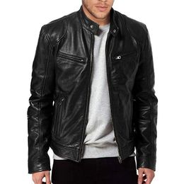 Fashion Men Motorcycle Leather Jacket Coat Autumn Slim Fit Stand Lapel PU Jackets Windproof Coats Jacketes Clothing 240105