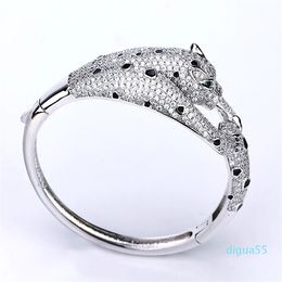 silver Leopard torque gold single tennis Elegant bangle Clover bracelets Fashion full Diamond Jewelry for men women Lover Couple