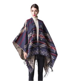 2017 Ethnic Geometric Shawl Women Bohemia Cashmere Tassel Poncho Aztec Long Pashmina Kimono Knitted Capes Wraps Cardigan5252508