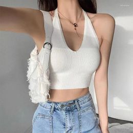 Women's Tanks Backless Bandage Cropped Bustier Vest Sleeveless Knitted Top Summer Tank Tops Y2K Clothes