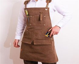 Aprons Durable Goods Heavy Duty Unisex Canvas Work Apron With Tool Pockets CrossBack Straps Adjustable For Woodworking Painting7561589