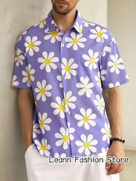 Men's Casual Shirts Men Summer Floral Printing Shirt Short Sleeve Hawaiian Vacation Clothing Male Beach Style Fashion Button Leisure