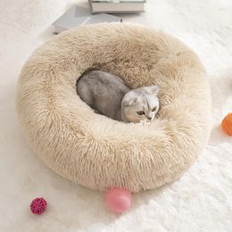 Kennels Super Soft Pet Bed Round Washable Long Plush Dog Kennel Deep Sleep Cat House Mats For Puppy Kitten Basket Small Supplies