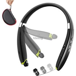 Cell Phone Earphones Foldable Retractable Bluetooth Headphones Neckband Wireless Earbuds Noise Cancelling Stereo Headset with Mic for Sport Exercise YQ240105