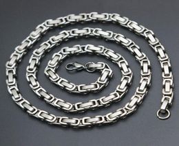 Mens Chain 4mm 5mm Silver Tone 316 Stainless Steel Byzantine Box Link Necklace Chain7758725