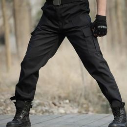 Men Cargo Pants Loose Wear-resistant Soft Breathable Mid Waist Pockets Firm Stitching Long Outdoor Training Camping Trousers 240105