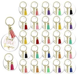 Keychains Lanyards 120Pcs Acrylic Keychain Blanks Tassels Clear Circle Blanks with Hole Key Rings with Chain Jump Rings for DIY Ke3273882