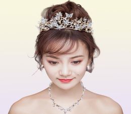 Luxury Crystal Beads Pearl Butterfly Costume Jewelry Sets Floral Rhinestone Choker Necklace Earrings Tiara Wedding Jewelry Set7233224