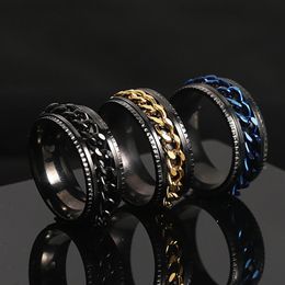 Wedding Rings Cool Stainless Steel Rotating Couple Ring High Quality Rotating Chain Rotating Ring Women and Mens Punk Jewelry Party Gift 240104