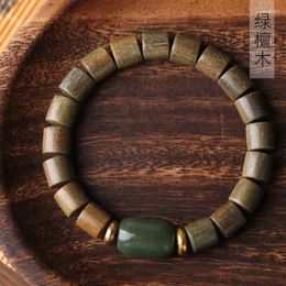 Strand Green Sandalwood Carved Bucket Beads DIY Branches And Leaves Bracelet For Men Women's Prayer Decoration