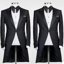 Men's Suits Tuxedo Jacket Men Long Coat One Piece Single Breasted Peaked Lapel Black Outfit Balzer Costume Elegant Groom Wedding 2024