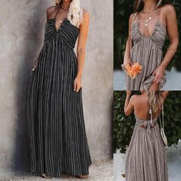 Casual Dresses Long Strip V Dress Printed Beach Women's Sleeveless Neck Sexy Maxi Cotton Midi