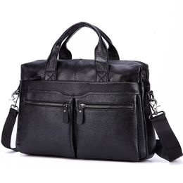 Men Genuine Leather Handbags Large Briefcases Male Leather 14 Laptop Messenger Bags Men's Business Travel Shoulder Bag Mujer 240104