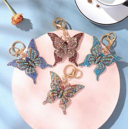 Glittering Crystal Butterfly Keychain Full Rhinestone Alloy Key Chain For Women Girl Car Handbag Bag Charm Pendant KeyRing 4 color5533850