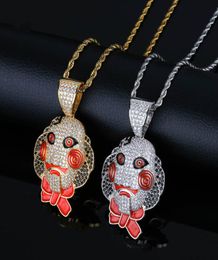 69 Saw Doll Head Mask Pendant Necklace Iced Out Cubic Zircon Hip Hop Gold Silver Colour Men Women Charms Chain Jewelry3873412